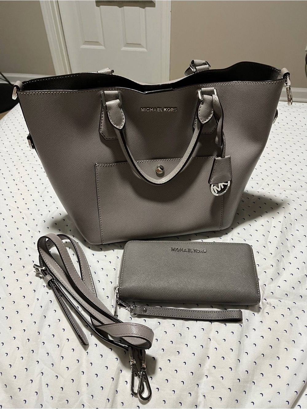Michael Kors Taupe Grey Saffiano Leather Tote with Wallet